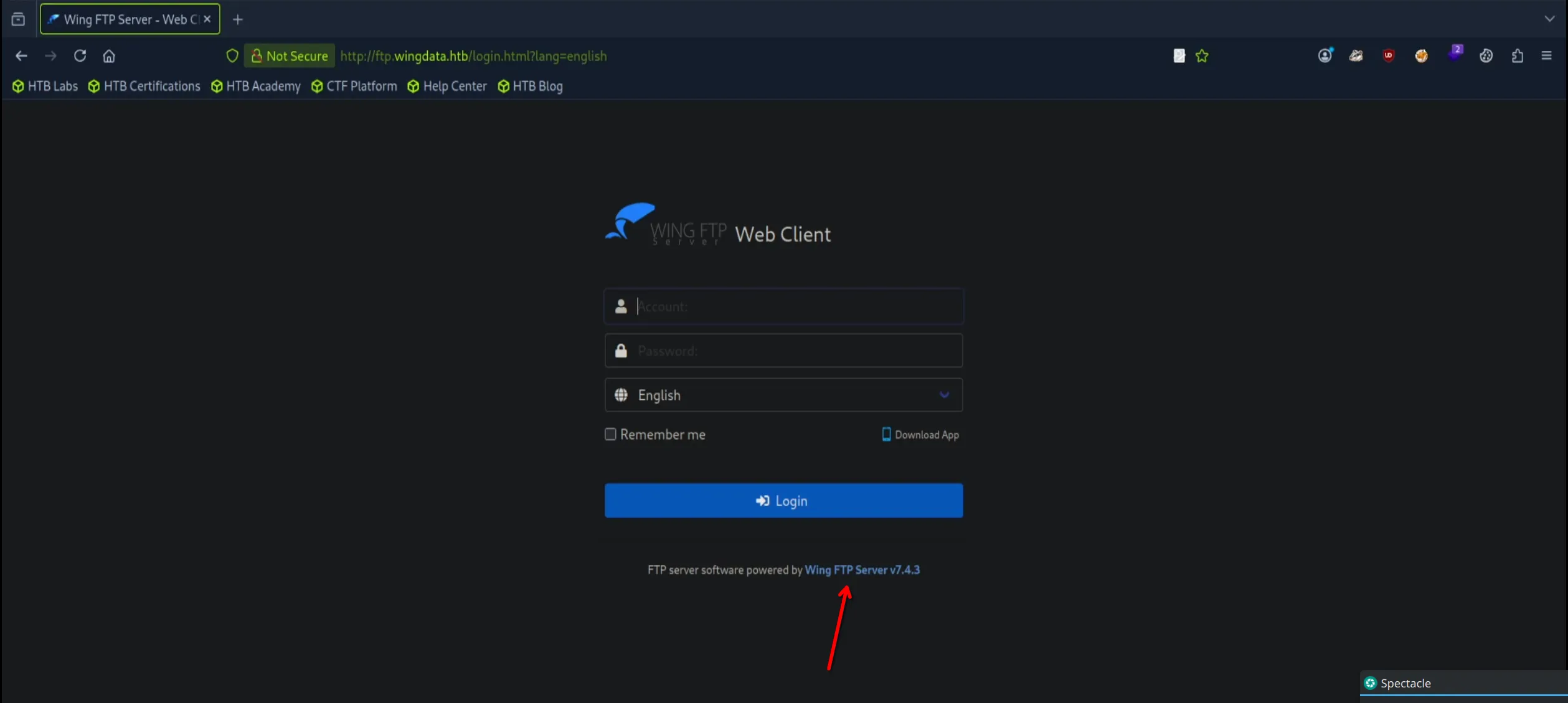 WingFTP login page