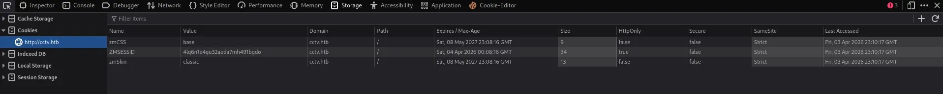 ZMSESSID cookie in dev tools